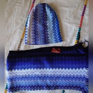 Missoni Blue and White Zigzag Scarf and Hat Set